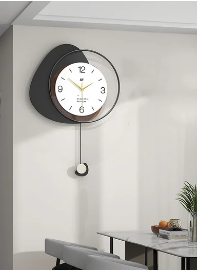 Modern Geometric Pendulum Wall Clock with Silent Quartz Movement (W40 × H60)cm BF535 - Black
