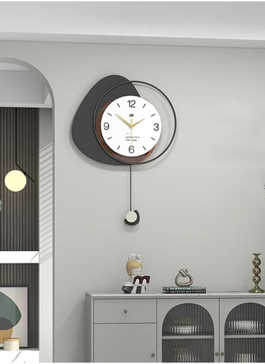 Modern Geometric Pendulum Wall Clock with Silent Quartz Movement (W40 × H60)cm BF535 - Black