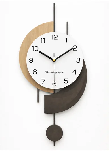 Luxury Modern Geometric Pendulum Wall Clock (W30 x H60)cm BF1068 - Wood &amp; Black