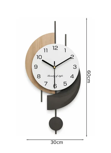 Luxury Modern Geometric Pendulum Wall Clock (W30 x H60)cm BF1068 - Wood &amp; Black