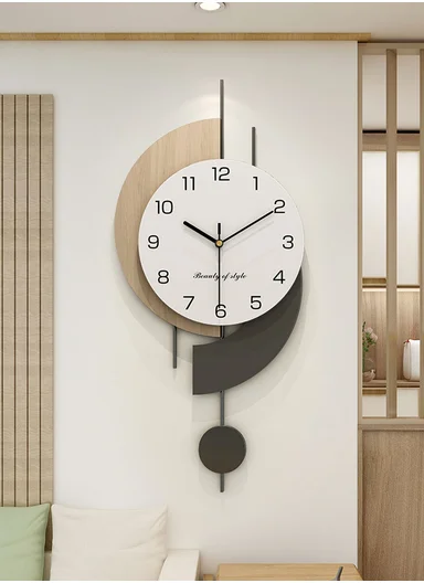 Luxury Modern Geometric Pendulum Wall Clock (W30 x H60)cm BF1068 - Wood &amp; Black