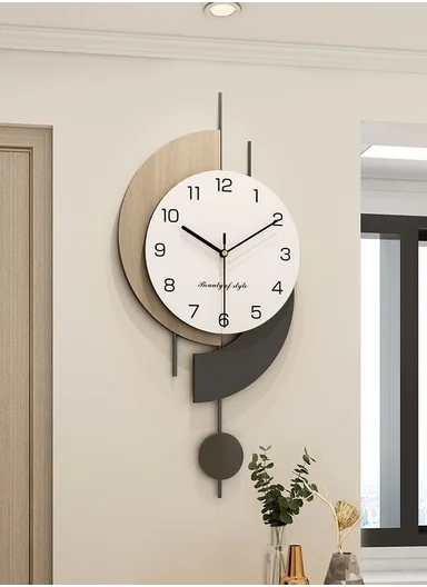 Luxury Modern Geometric Pendulum Wall Clock (W30 x H60)cm BF1068 - Wood &amp; Black