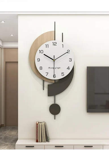 Luxury Modern Geometric Pendulum Wall Clock (W30 x H60)cm BF1068 - Wood &amp; Black