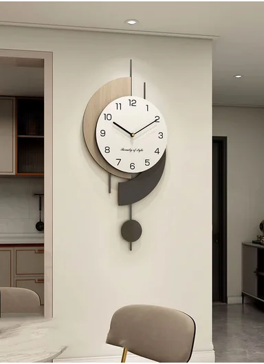 Luxury Modern Geometric Pendulum Wall Clock (W30 x H60)cm BF1068 - Wood &amp; Black