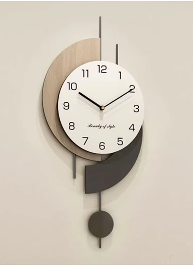 Luxury Modern Geometric Pendulum Wall Clock (W30 x H60)cm BF1068 - Wood &amp; Black