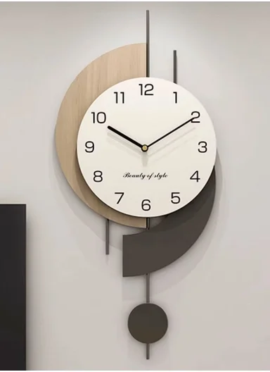 Luxury Modern Geometric Pendulum Wall Clock (W30 x H60)cm BF1068 - Wood &amp; Black