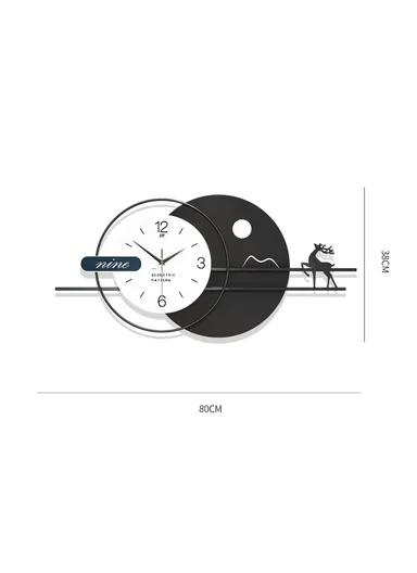 Modern Deer &amp; Moon Design Wall Clock With Silent Quartz Movement (W80 x H38)cm BF538 - Black