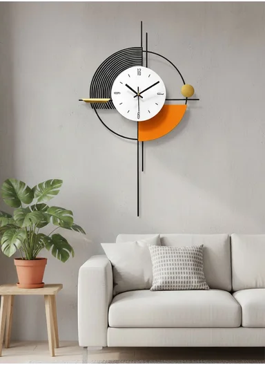 Luxury Circle Pendulum Wall Clock With Silent Quartz Movement (W45 x H79)cm BF517 - Multicolor