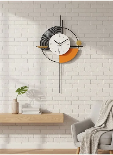 Luxury Circle Pendulum Wall Clock With Silent Quartz Movement (W45 x H79)cm BF517 - Multicolor
