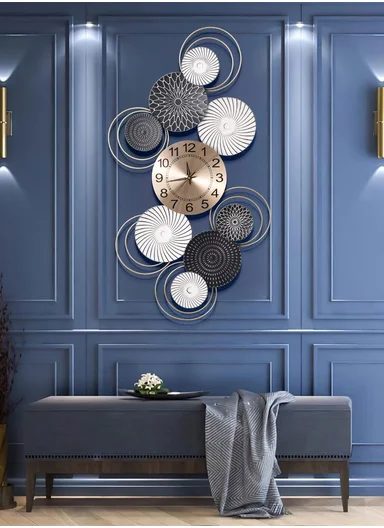 Luxury Modern Geometric Metal Wall Clock with Silent Quartz Movement (W50 × H99)cm BF486 – Multicolor