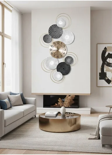 Luxury Modern Geometric Metal Wall Clock with Silent Quartz Movement (W50 × H99)cm BF486 – Multicolor
