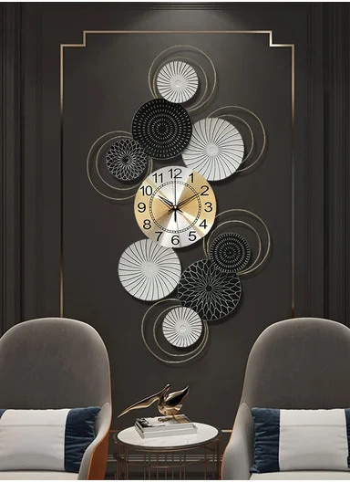 Luxury Modern Geometric Metal Wall Clock with Silent Quartz Movement (W50 × H99)cm BF486 – Multicolor