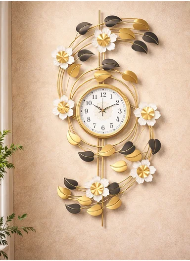 Luxury Floral Design Wall Clock with Silent Quartz Movement (W53 × H100)cm BF1027 - Gold