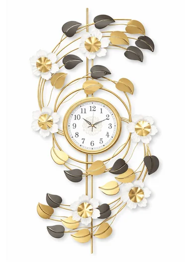Luxury Floral Design Wall Clock with Silent Quartz Movement (W53 × H100)cm BF1027 - Gold