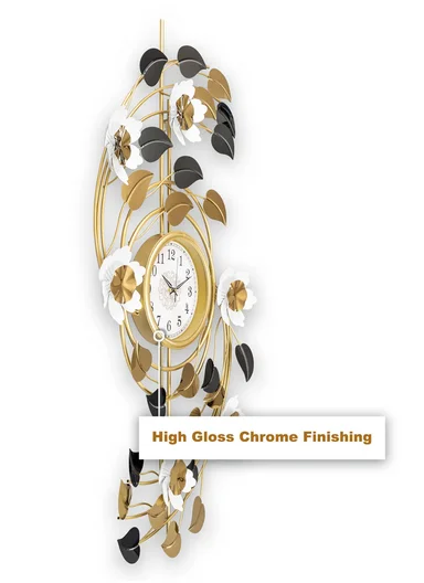 Luxury Floral Design Wall Clock with Silent Quartz Movement (W53 × H100)cm BF1027 - Gold