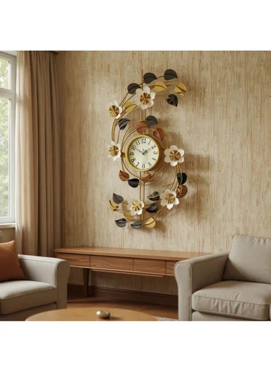 Luxury Floral Design Wall Clock with Silent Quartz Movement (W53 × H100)cm BF1027 - Gold