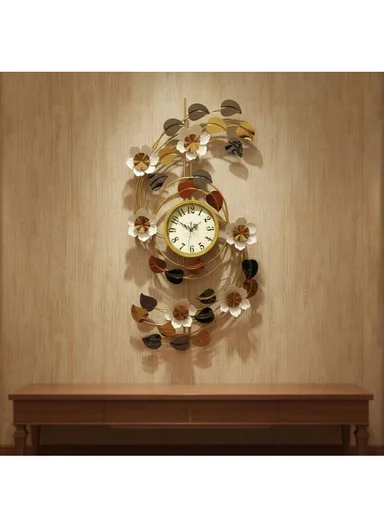 Luxury Floral Design Wall Clock with Silent Quartz Movement (W53 × H100)cm BF1027 - Gold