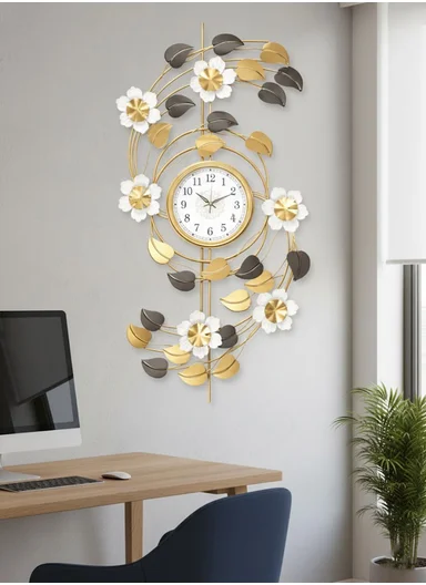 Luxury Floral Design Wall Clock with Silent Quartz Movement (W53 × H100)cm BF1027 - Gold