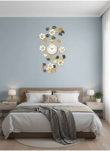Luxury Floral Design Wall Clock with Silent Quartz Movement (W53 × H100)cm BF1027 - Gold