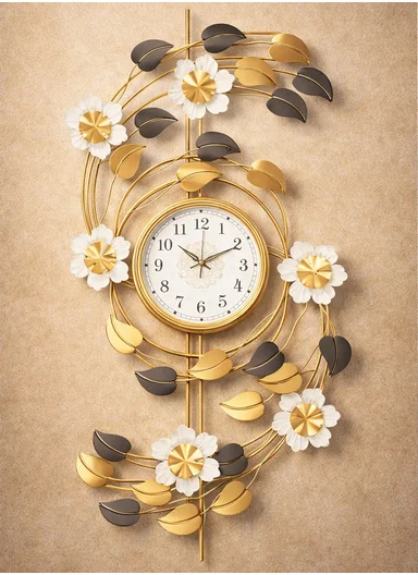 Luxury Floral Design Wall Clock with Silent Quartz Movement (W53 × H100)cm BF1027 - Gold