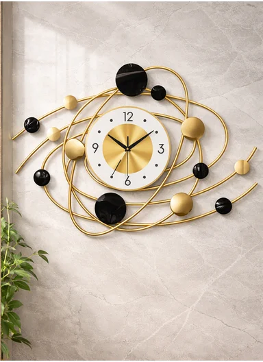 Modern Orbit Design Wall Clock with Silent Quartz Movement (W75 × H48)cm BF088 - Gold &amp; Black