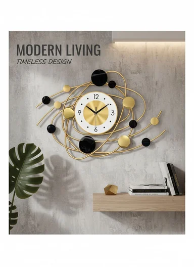 Modern Orbit Design Wall Clock with Silent Quartz Movement (W75 × H48)cm BF088 - Gold &amp; Black