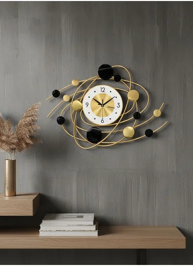 Modern Orbit Design Wall Clock with Silent Quartz Movement (W75 × H48)cm BF088 - Gold &amp; Black