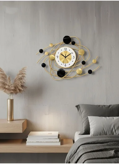 Modern Orbit Design Wall Clock with Silent Quartz Movement (W75 × H48)cm BF088 - Gold &amp; Black
