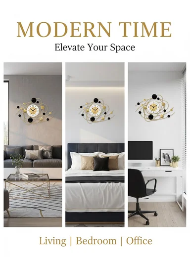 Modern Orbit Design Wall Clock with Silent Quartz Movement (W75 × H48)cm BF088 - Gold &amp; Black