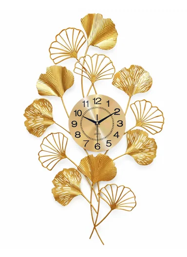 Luxury Leaves Metal Wall Clock With Silent Quartz Movement BF342 (W50 × H99)cm - Gold 