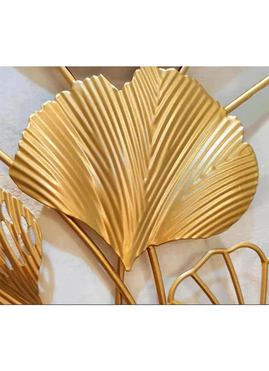 Luxury Leaves Metal Wall Clock With Silent Quartz Movement BF342 (W50 × H99)cm - Gold 