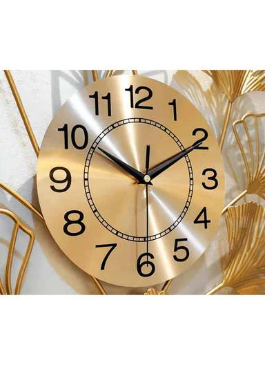 Luxury Leaves Metal Wall Clock With Silent Quartz Movement BF342 (W50 × H99)cm - Gold 