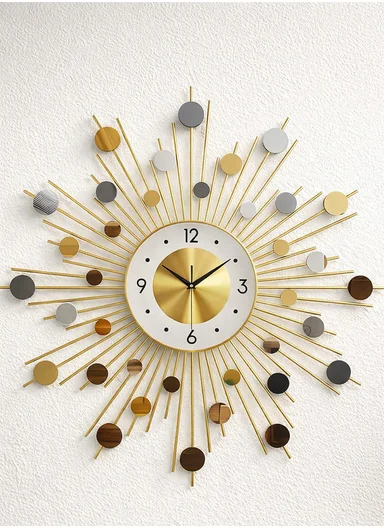 Luxury Sunburst Metal Wall Clock with Silent Quartz Movement BF346 – Gold