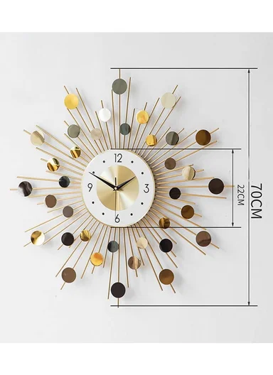 Luxury Sunburst Metal Wall Clock with Silent Quartz Movement BF346 – Gold
