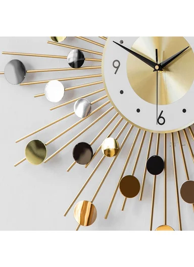 Luxury Sunburst Metal Wall Clock with Silent Quartz Movement BF346 – Gold