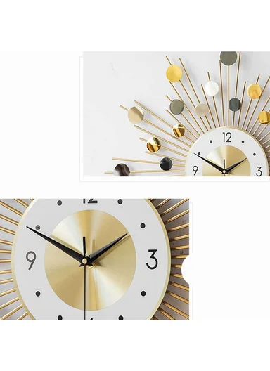 Luxury Sunburst Metal Wall Clock with Silent Quartz Movement BF346 – Gold