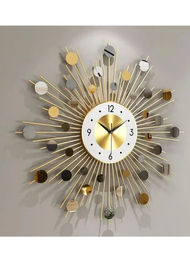 Luxury Sunburst Metal Wall Clock with Silent Quartz Movement BF346 – Gold