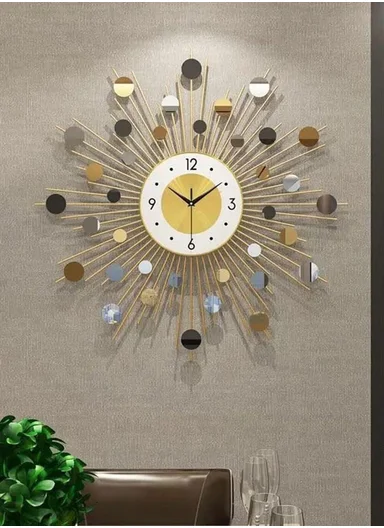 Luxury Sunburst Metal Wall Clock with Silent Quartz Movement BF346 – Gold