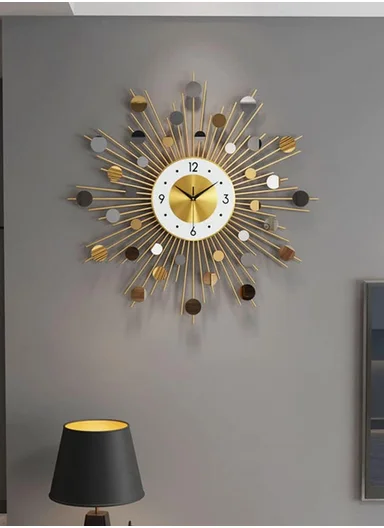 Luxury Sunburst Metal Wall Clock with Silent Quartz Movement BF346 – Gold