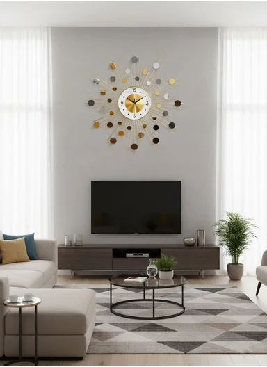 Luxury Sunburst Metal Wall Clock with Silent Quartz Movement BF346 – Gold