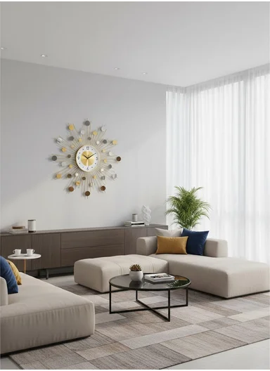 Luxury Sunburst Metal Wall Clock with Silent Quartz Movement BF346 – Gold