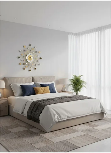 Luxury Sunburst Metal Wall Clock with Silent Quartz Movement BF346 – Gold