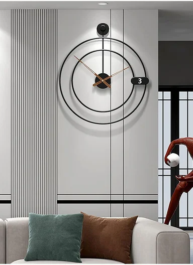Modern Ring Design Wall Clock With Silent Quartz Movement  (W60 x H68)cm BF467 - Black