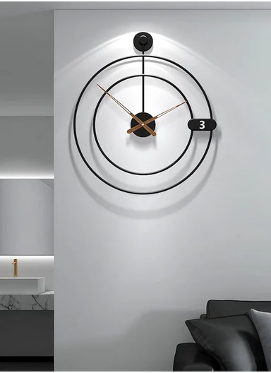 Modern Ring Design Wall Clock With Silent Quartz Movement  (W60 x H68)cm BF467 - Black
