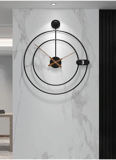 Modern Ring Design Wall Clock With Silent Quartz Movement  (W60 x H68)cm BF467 - Black