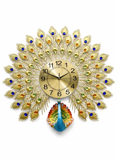 Luxury Decorative Peacock Wall Clock With Silent Quartz Movement (W75 × H75)cm BF040 - Multicolor 