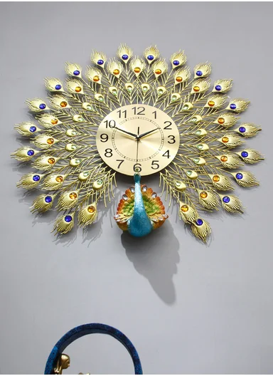 Luxury Decorative Peacock Wall Clock With Silent Quartz Movement (W75 × H75)cm BF040 - Multicolor 