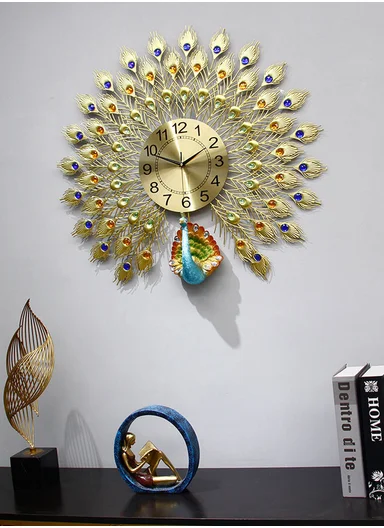 Luxury Decorative Peacock Wall Clock With Silent Quartz Movement (W75 × H75)cm BF040 - Multicolor 