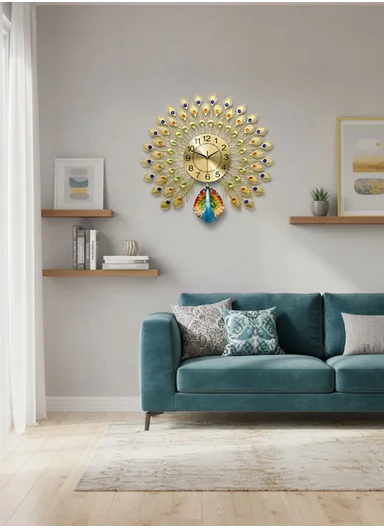 Luxury Decorative Peacock Wall Clock With Silent Quartz Movement (W75 × H75)cm BF040 - Multicolor 