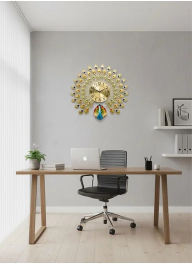 Luxury Decorative Peacock Wall Clock With Silent Quartz Movement (W75 × H75)cm BF040 - Multicolor 